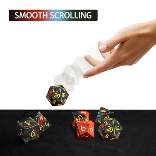 Natural African Bloodstone Dice Set, 7-Piece Hand-Carved Gemstone Polyhedral Dice for Dungeons & Dragons (D&D), Pathfinder, MTG, Tabletop RPG Gaming, Heavy Stone Dice with Gold Numbers (Bloodstone) - color: Bloodstone
