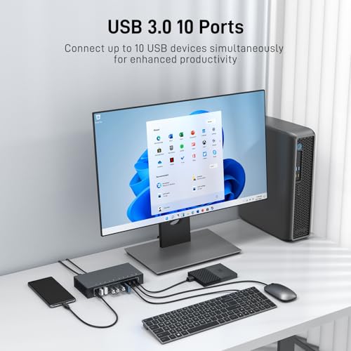 10 Port Powered USB 3.0 Hub, Industrial Rack Mountable USB Data Hub with 12V/3A Adapter 105W Output ESD Protection, Rugged Metal Case USB Expander Splitter - size: 10 Ports