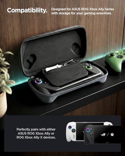 Spigen for Slim Carrying Case Compatible with 2025 ASUS ROG Xbox Ally/Ally X, Slim One-Layer Pouch with Grip Bump, G-Hook and Strap Keeper, Inner Screen Protector, Back Storage Pocket - Charcoal Gray - color: Charcoal Gray
