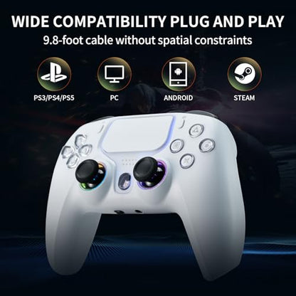 NBCP Wired PS5 Controller - Gaming Controller for PlayStation 5, PS4, PC/Steam, Turbo & Linear Hall-effect Trigger, Dual Vibration, 3.5mm Audio Jack - White - color: White
