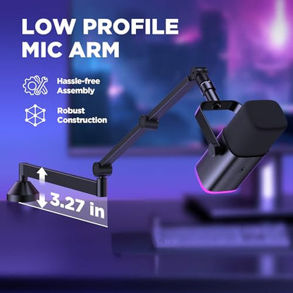 InnoGear Low Profile Mic Arm Foldable Boom Arm Mic Stand Desk for Fifine | Smooth Adjustment, 360° Rotation, 3.3 lb Weight Capacity, Horizontal Reach 26.1", 3/8" to 5/8" Adapter, For Desk Under 2.75" - color: Black, style: 3-Axis Arm
