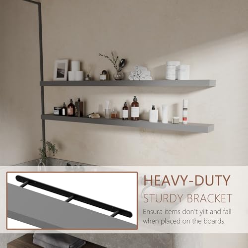 60 inch Long Floating Shelves for Wall,Solid Wood Long Shelves Set of 2,Grey Rustic Wall Mounted Shelves Large Bookshelf (Grey, 60 Inch) - color: Grey, size: 60 Inch set of 2