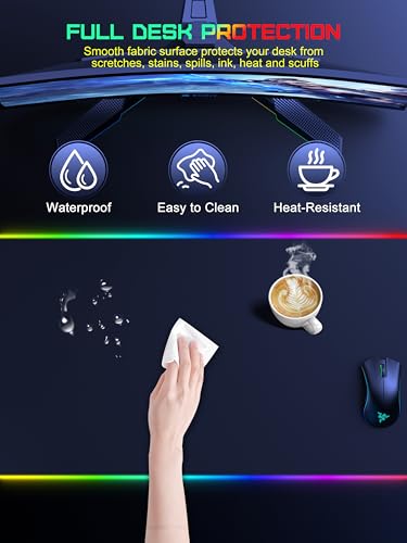 TopMade Wireless Charging RGB Mouse Pad, Waterproof Gaming Desk Pad with 4 Light Modes & 11 RGB Colors, Ultra-Smooth Surface, Non-Slip Base, 31.5"x15.75" XXL Large Desk Mat for MacBook, PC, Laptop - color: Rgb - Black