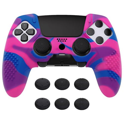 PlayVital 3D Studded Edition Anti-Slip Silicone Cover Case for ps5 Edge Controller, Soft Rubber Protector Skin for ps5 Edge Wireless Controller with 6 Thumb Grip Caps - Pink & Purple & Blue - color: Pink & Purple & Blue
