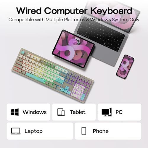 MechLands Aula S102 Membrane Gaming Keyboard with Number Pad, 100% Full Size Layout, USB-C Wired, RGB Backlit, Creamy Silicone Structure, Silent Keyboard for PC Game/Office (Grey) - color: Grey