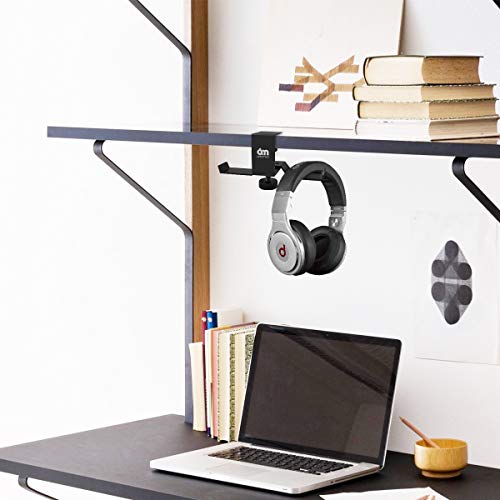 6amLifestyle Under Desk Dual Headphone Hanger, Metal Headset Stand Gaming Earphone Holder Universal Clamp on Desk Hanger Hook for All Headsets, Black (Patent)
