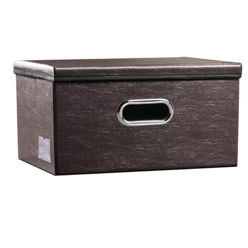PRANDOM Collapsible Storage Box with Lid [1-Pack] Leather Fabric Foldable Storage Bin Organizer Container Basket Cube with Cover for Home Bedroom Closet Office Nursery Brown (13.6x9.6x6.9) - color: Brown, size: Small(1-Pack)