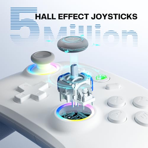 ECHTPower Wireless PC Gaming Controller - Hall Effect Joystick, 2.4G & Wired 1000Hz Polling Rate, 800mAh Battery, Adjustable Turbo/Vibration - for PC/Switch/iOS/Android-off White - color: off-white color