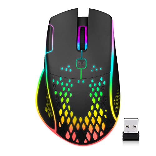 VEGCOO Wireless Gaming Mouse, C30 Silent Click Wireless Rechargeable Gaming Mouse with Double-Click Key and Colorful LED Lights, 3 Level Adjustable DPI, 400mah Lithium Battery for Gaming and Working - color: Black