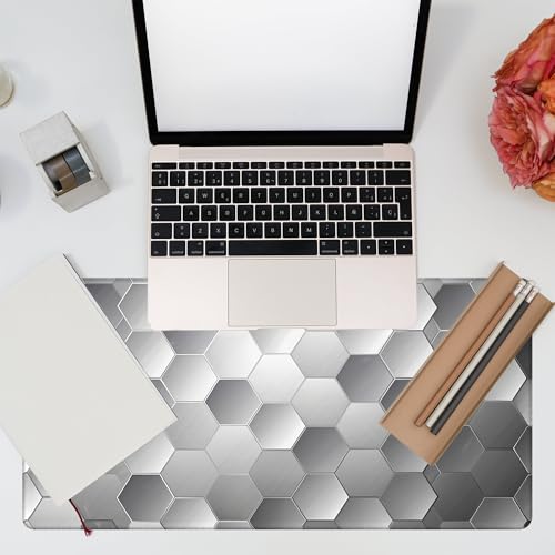 Large Gaming Mouse Pad for Desk, Silver Technology Honeycomb Desk Mat, Sci-Fi Honeycomb Desk Pad, 31.5"x15.7" Extended Big Computer Keyboard Mouse Pad with Non-Slip Base and Stitched Edge - color: Silver Technology Honeycomb