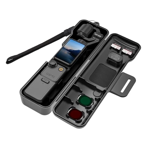 Travel Case for DJI Osmo Pocket 4/3/Xtra Muse Accessories - Black | Pocket 4/3 Creator Combo Bag, Compact Hard Shell with 3 Magnetic CPL/ND Filters Slots and 2 SD Card Slots, with Wrist Strap - color: Black