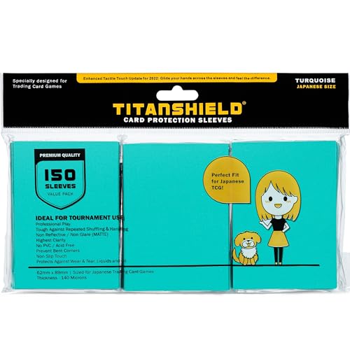 TitanShield (150 Sleeve/Turquoise Small Japanese Sized Trading Card Sleeves Deck Protector for Yu-Gi-Oh, Cardfight!! Vanguard & More - color: Titan Blue