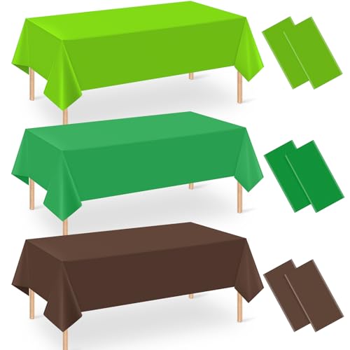 6 Pcs Dark Green & Brown Party Tablecloth Bulks, Disposable Plastic Pixel Gaming Tablecloth Dark Green Brown Table Cover for Picnic Video Game Birthday Party Supplies, 54x108 Inch - color: Green Brown