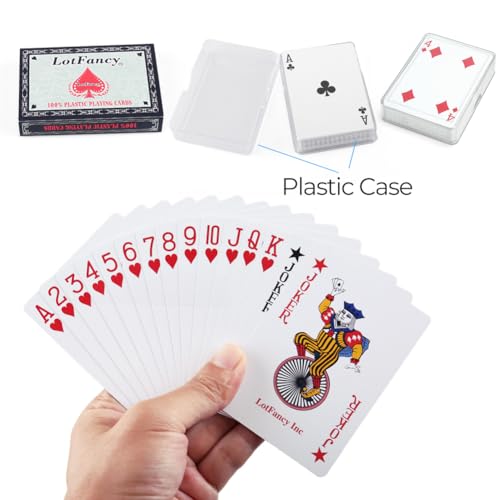 LotFancy Playing Cards, 100% Plastic, Waterproof - 2 Decks of Cards with Plastic Cases, Poker Size Standard Index, for Magic Props, Pool Beach Water Card Games - style: Navy Blue Back Standard Index