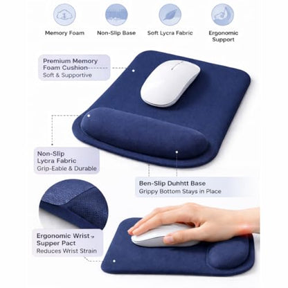Ergonomic Meomory Foam Mouse Pad with Wrist Support, Orange, Ultra-Smooth Surface, Anti-Slip Base (Blue, Medium) - color: Blue