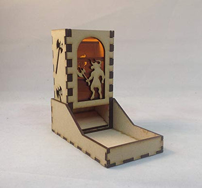 Minotaur Mini Dice Tower v1 Amber Acrylic Window Laser Cut MDF Unique Gift
