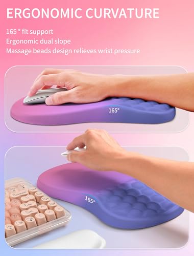 Hokafenle 2in1 Combination, Wave Keyboard Wrist Rest and Ergonomic Curvature Mouse Pad Wrist Support for Relieve Wrist Pain, Filled with Soft Cushion Memory Foam, Gradient Blue Purple - color: Gradient Blue Purple
