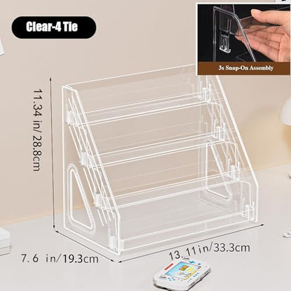 4 Tier Clear Acrylic Trading Card Display Stand with 5 Pc Mini Easel Stand, Card Stand & Display Risers, Card Holder Display for TCG MTG PSA Sports Cards, Greeting Cards Stickers, Postcards, Badge