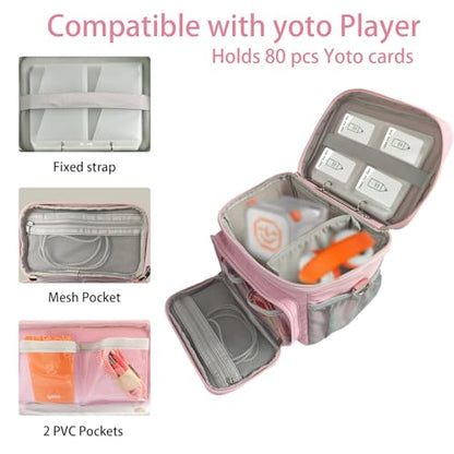 Travel Carrying Case Compatible with Yoto Player Bluetooth Speaker and Headphone Accessories, Card Holder Holds up to 80 Cards with Shoulder Strap, Bag Only (Pink) - color: Pink