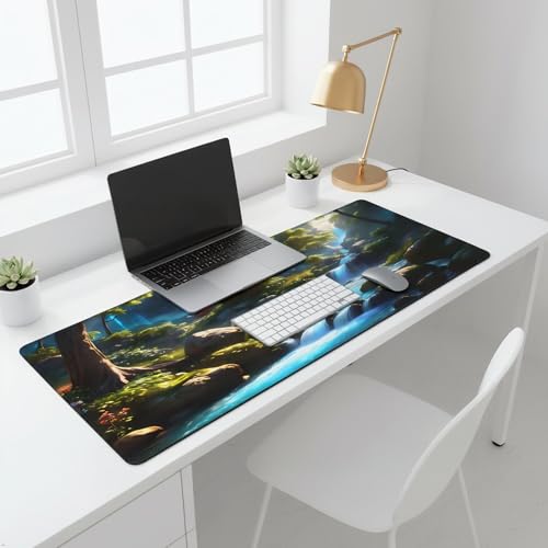 XXL Gaming Mouse Pad 35.4x15.7 inch, Waterfall Rock Landscape Theme Desk Mat,Large Nature Forest Stream Scene Mousepad (Waterfall Stream) - color: Waterfall stream