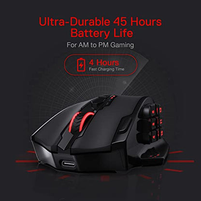 Redragon M913 Wireless RGB MMO Gaming Mouse 16000 DPI Remapping Keys | Cable-Free 0 Delay Dedicated for FPS Gamers, Redefine Keybinding Macro, Vibing Backlight, Ergonomic Grip Body Comfort - color: Black, style: Wireless M913