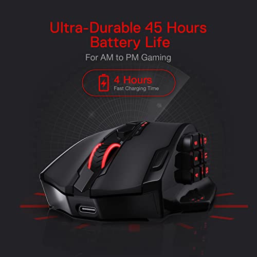 Redragon M913 Wireless RGB MMO Gaming Mouse 16000 DPI Remapping Keys | Cable-Free 0 Delay Dedicated for FPS Gamers, Redefine Keybinding Macro, Vibing Backlight, Ergonomic Grip Body Comfort - color: Black, style: Wireless M913
