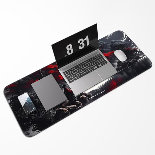 Japanese Dark Red Moon Gaming Mouse Pad, Extended Mouse Pad with Non-Slip Base, Full Keyboard Pad with Stitched Edges, Large Desk Pad for Gaming, Office, Home 31.5 x 11.8 Inch - color: Japanese style