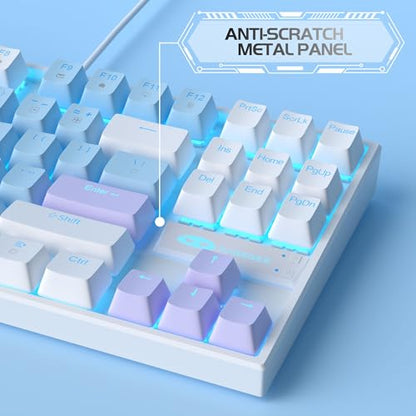 MageGee 75% Mechanical Gaming Keyboard, Blue Switch, LED Blue Backlit, 87 Keys Compact TKL Wired Keyboards for Windows Laptop PC Gamer - Blue/White - color: Blue White/Blue Switch