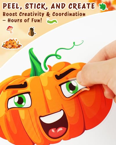 Aowplc 48 Sheets Fall Make a Face Stickers, 12 Designs Fun Fall Crafts for Kids, Autumn Festival Party Favors, Classroom Activities & Games - style: Fall Harvest