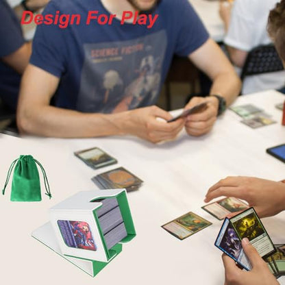 AFIING MTG Deck Box for Commander Display,Card Deck case Fits 100 Double Sleeved Cards, Magic Commander TCG Card Storage Box with 2 Dividers,Dice Bag and 1 Toploader(Whtie Green) - color: Commander White Green