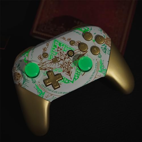 eXtremeRate Glow in Dark - Totem of Kingdom White Faceplate Backplate Handles for Nintendo Switch Pro Controller, Soft Touch Replacement Grip Housing Shell Cover Buttons for Switch Pro Controller - color: Glow in Dark - Totem of Kingdom White