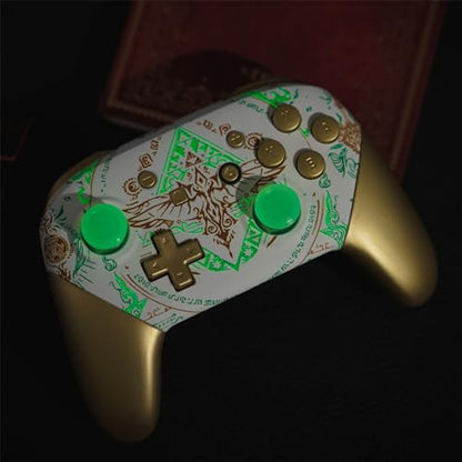 eXtremeRate Glow in Dark - Totem of Kingdom White Faceplate Backplate Handles for Nintendo Switch Pro Controller, Soft Touch Replacement Grip Housing Shell Cover Buttons for Switch Pro Controller - color: Glow in Dark - Totem of Kingdom White