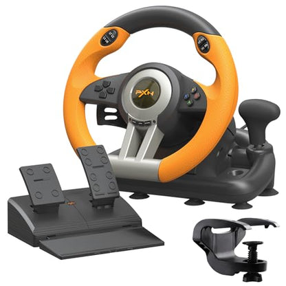 PXN V3 PRO Racing Wheel with Pedals for PC, Xbox, PS4, Switch | 11-Inch Wheel, Vibration Feedback, Paddle & Sequential Shifting, 180° Steering, 2-Pedal, Plug & Play Setup for Easy Gaming - color: Orange