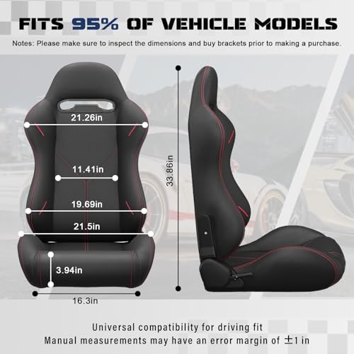 2 Pcs Adjustable Universal Racing Seats with Double Sliders, Reclinable Bucket Seats, 1 Pair of Sport Seats for Vehicles (Black-S) - color: Black-S