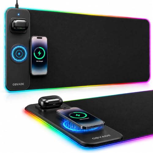 Gaming RGB Mouse Pad Wireless Charging XXL Desk Mat for Keyboard 15w Fast Charger 11 Led Light Modes Non-Slip Large Office Desk Pads on Top of Desks