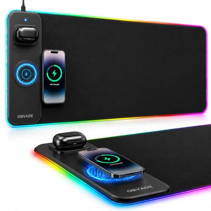 Gaming RGB Mouse Pad Wireless Charging XXL Desk Mat for Keyboard 15w Fast Charger 11 Led Light Modes Non-Slip Large Office Desk Pads on Top of Desks