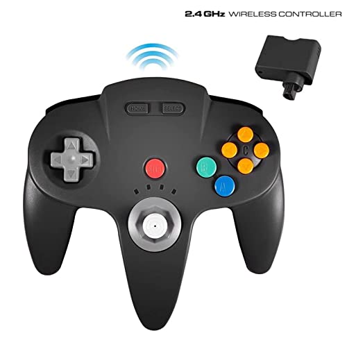 KIWITATA Wireless Controller for Retro N64 Games, 2.4GHZ Rechargeable Wireless N64 Remote Joystick Gamepad Controller for Original N64 Console Black - color: black