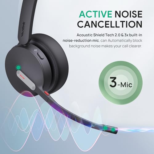 Yealink WH64 DECT & Bluetooth Dual Teams Wireless Headset, 606 ft Range On Ear Work Headphones with 3X Noise Cancelling Mic, 32H Talk Time, Ringer, Office Headsets for Desk IP Phone, PC,Cellphone - style: WH64 Dual-Teams