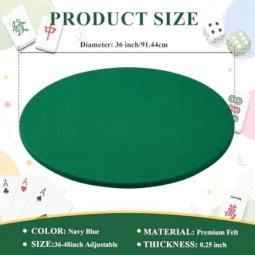 Newwiee Green 36 Inch Felt Card Game Tablecover Round 36in to 48in Tablecloth Poker Table Cover Round Elastic Table Mat for Playing Cards Mahjong - color: Green