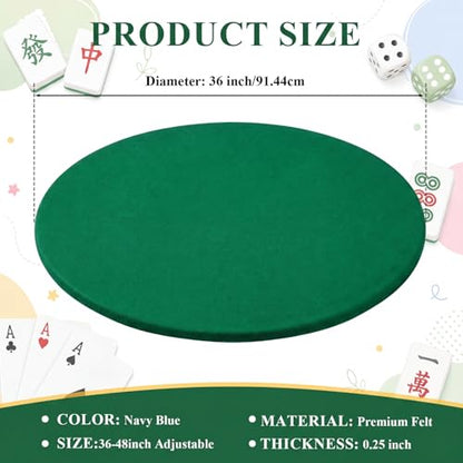 Newwiee Green 36 Inch Felt Card Game Tablecover Round 36in to 48in Tablecloth Poker Table Cover Round Elastic Table Mat for Playing Cards Mahjong - color: Green