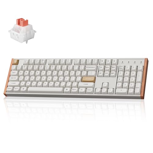 Keychron K10 HE Hall Effect Keyboard, Ultra-Fast Lime Silent Red Magnetic Switch, Full-Size Tri-Mode Wireless Keyboard with Rapid Trigger, Adjustable Actuation, RGB, Aluminum + Wood Frame - White - color: Silent Red Switch - White