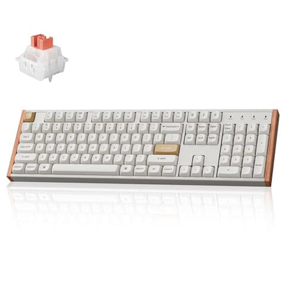 Keychron K10 HE Hall Effect Keyboard, Ultra-Fast Lime Silent Red Magnetic Switch, Full-Size Tri-Mode Wireless Keyboard with Rapid Trigger, Adjustable Actuation, RGB, Aluminum + Wood Frame - White - color: Silent Red Switch - White