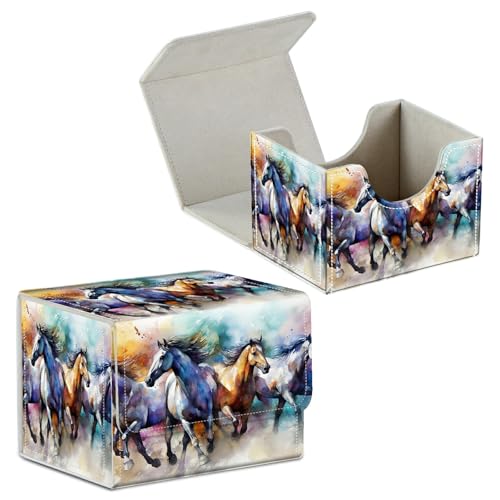 Card Deck Box for Trading Cards Commander Deck Box Card Storage Box with Strong Magnet Magic Premium Gathering Deck Box Cover for TCG CCG Magic Cards,Horses Running - color: Horses Running, size: A Card Case