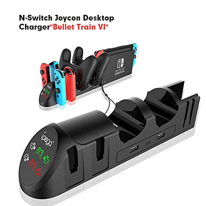 ECHZOVE Charging Dock for Nintendo Switch Joy-Con & Pro Controllers, 6-in-1 Controller Charging Station for 4 Joy-Cons and 2 Official Pro Controllers, LED Indicators, USB Ports, Game Room Organizer