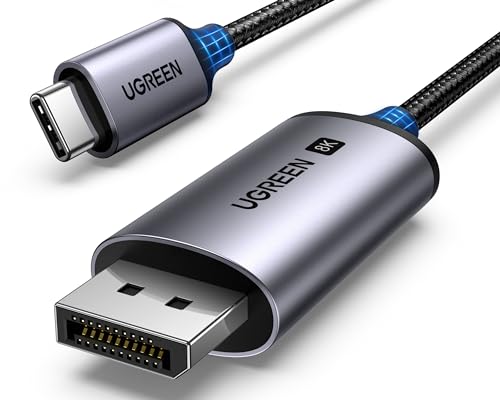 UGREEN Unidirectional USB C to DisplayPort 1.4 Cable 8K@60Hz 4K@240Hz 6.6FT | 32.4Gbps, Thunderbolt 4/3 to DisplayPort Cord, Compatible iPhone 17, MacBook Pro/Air, iPad, Mac Mini, Galaxy, XPS - size: 6.6FT