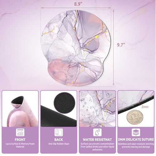 KONVINIT Ergonomic Mouse Pad with Wrist Rest, Purple Mousepad with Non-Slip Rubber Base and Smooth Surface, Small Mouse Pads for Desk, Office Desk Accessories - color: Marble