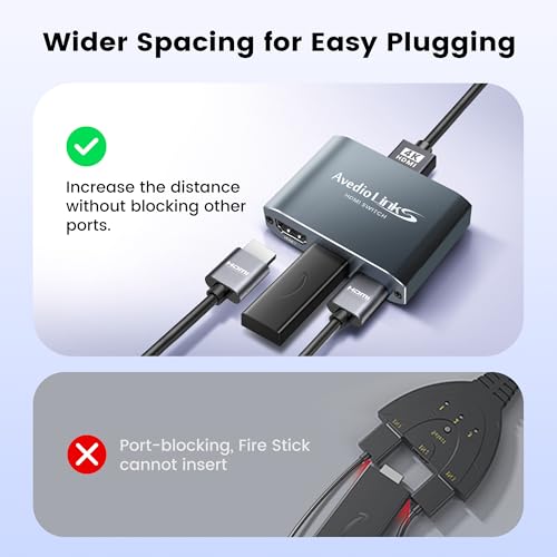 HDMI Switch 3 in 1 Out, 4K@60Hz Aluminum Alloy 【with 4FT HDMI 2.0 Cable】 | HDMI Splitter Switch supports HDCP2.2 and HDR10, compatible with PS5, Fire TV Stick, Xbox, PC and Projector
