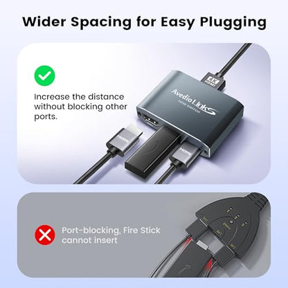 HDMI Switch 3 in 1 Out, 4K@60Hz Aluminum Alloy 【with 4FT HDMI 2.0 Cable】 | HDMI Splitter Switch supports HDCP2.2 and HDR10, compatible with PS5, Fire TV Stick, Xbox, PC and Projector