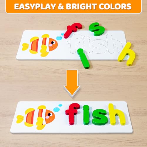 BEESTECH Alphabet ABC Learning Educational Toys for 3 4 5 Years Old Boys Girls, Wooden Puzzle Flash Cards Preschool Activity Letter Matching Games for Kids Toddlers