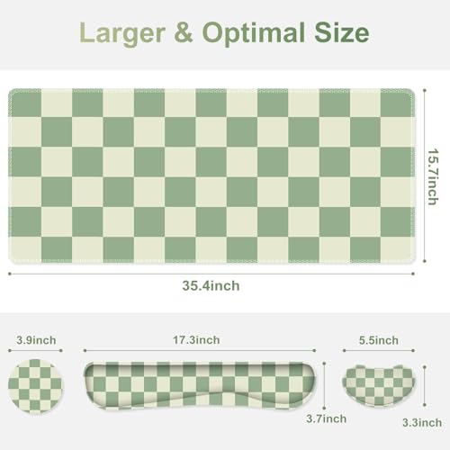 Large Gaming Mouse Pad Set, 4 in1 Ergonomics Keyboard Desk Mat with Memory Foam Wrist Rest, Extended Game Mousepad, Non-Slip Desk Pad Matt Easy Typing Pain Relief I Green Checkered - color: Green Checkered